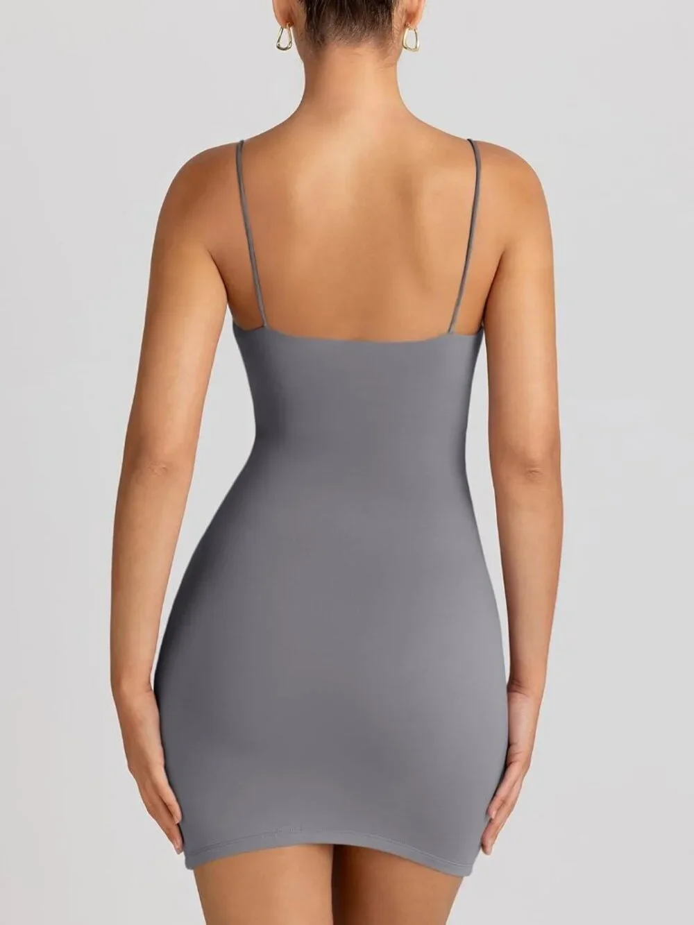 Women's Mini Dress Dark Gray Square Neck Sleeveless Casual Bodycon Summer Soft
